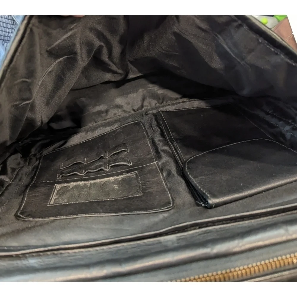 FRYE Vintage Black Leather Flap Over Satchel MISSING PARTS